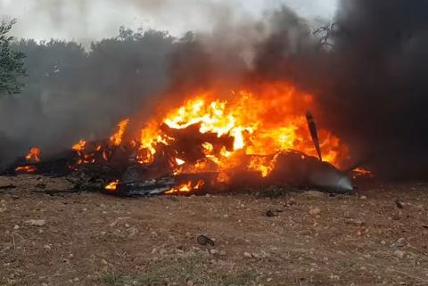 Один из рухнувших в Сирии беспилотников Горящий беспилотник