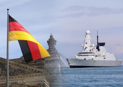 Британский эсминец и флаг Германии Немцы оценили инциденту с эсминцем