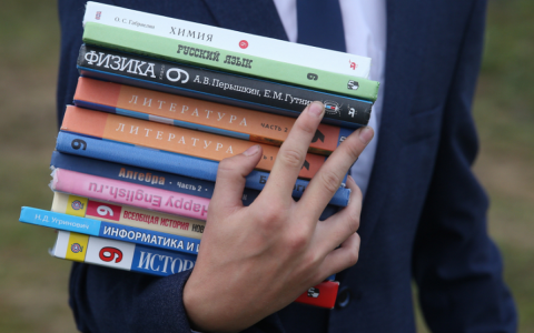 Учебники в руках школьника