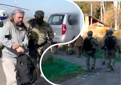 Коллаж: Виссарион и омоновец, 2 омоновца, ружье, дом