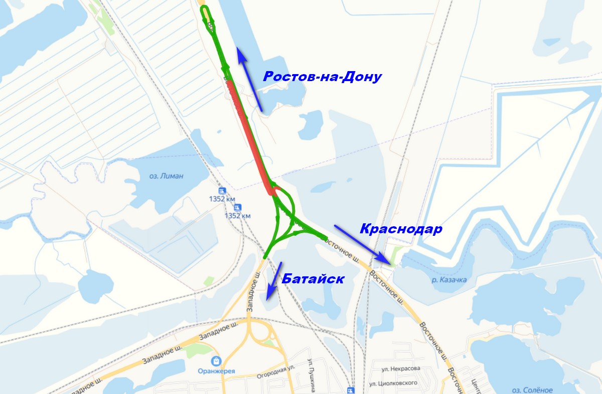 Временная схема движения на развязке дорог у Батайска